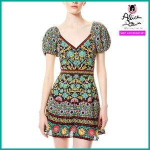 Alice + Olivia Dana Puff Sleeve Floral Mini Cocktail Dress